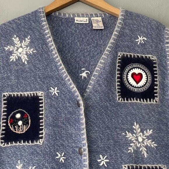 NorthCrest Vest Size XL Blue Rabbit Hair Embroidered Sweater Christmas Winter - Picture 2 of 7